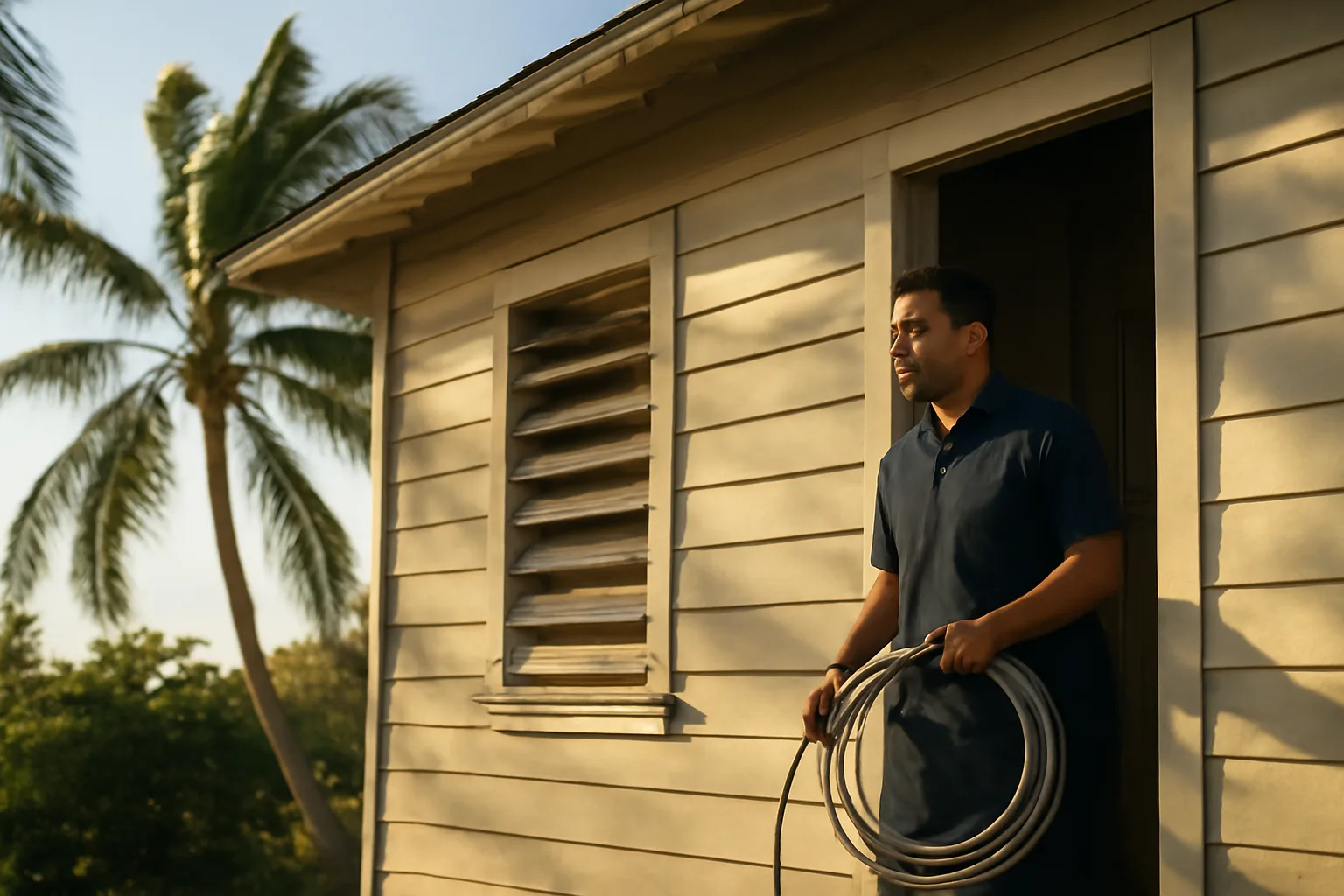 Technician at an Oahu doorway during a HERS rater visit