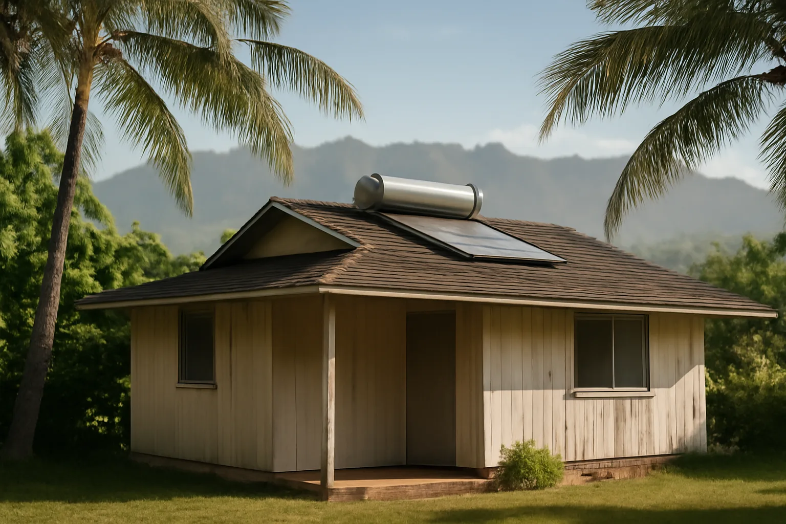 Door-fan panel in a Hawaii lanai during a HERS rating