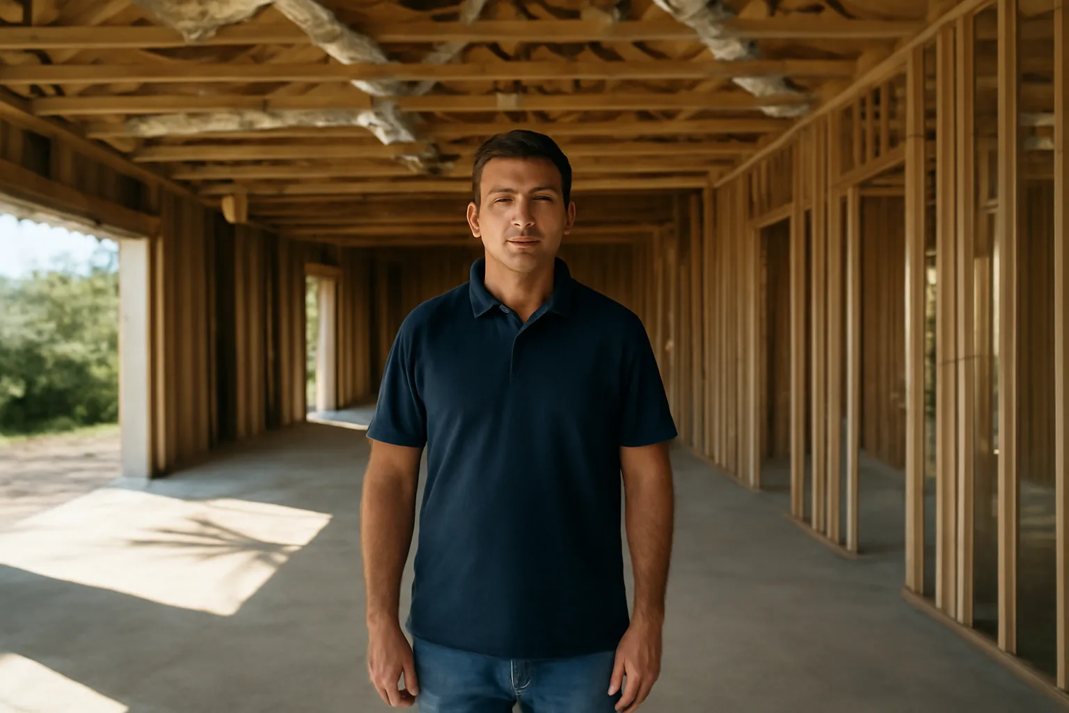 HERS rater in an unfinished Florida house checking open ductwork