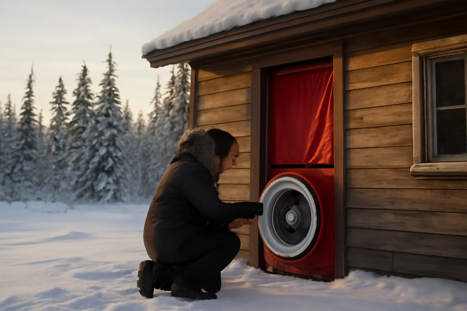 Blower door at an Anchorage house during a HERS rater visit