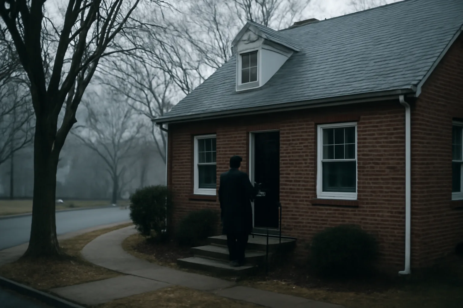 Person at a brick Delaware house preparing a HERS visit