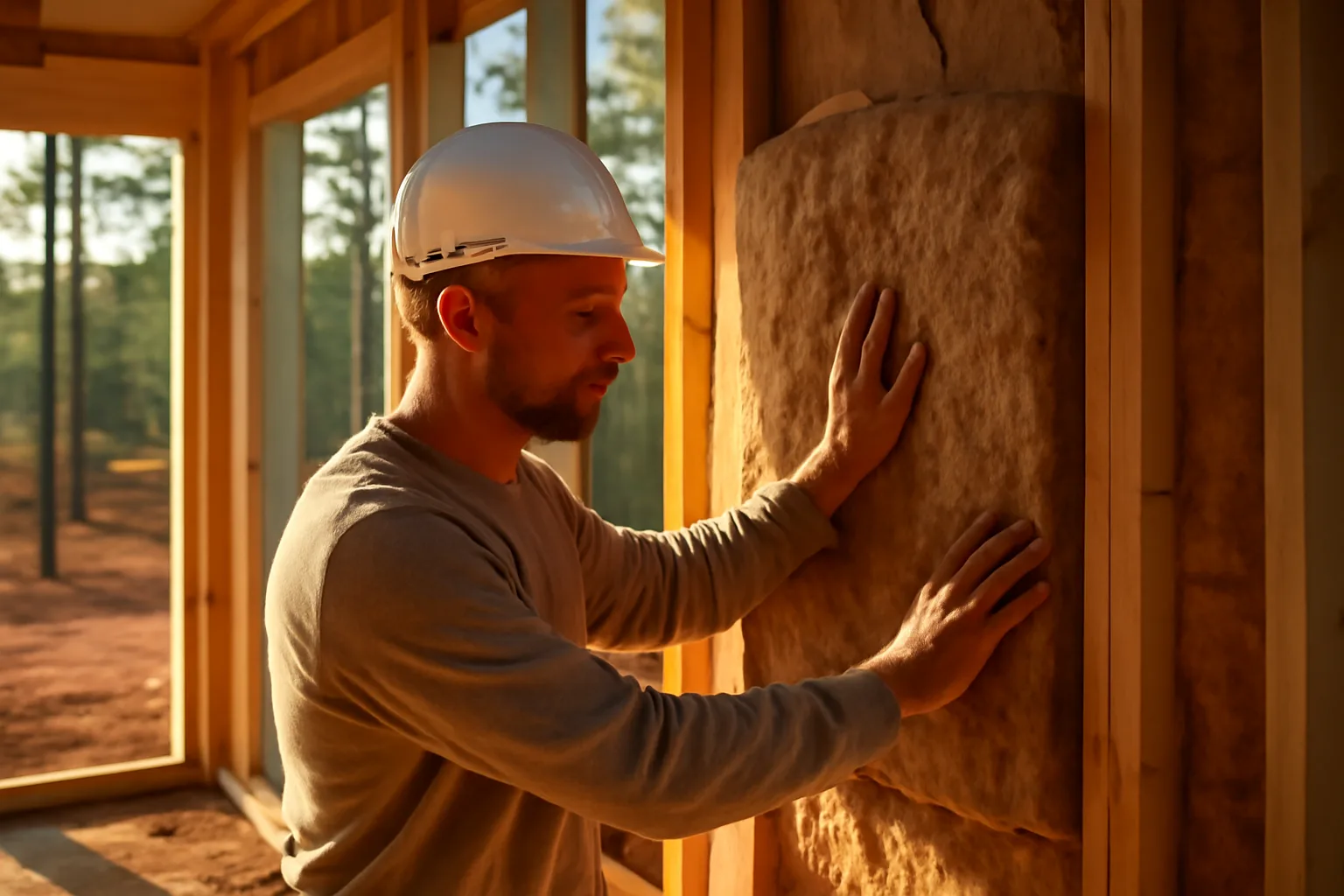 HERS rater checks wall insulation in a new Alabama house